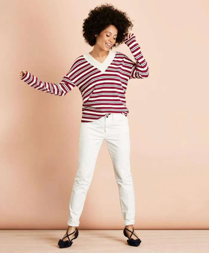 Brooks Brothers Sweaters Striped VNeck Oversized Sweater Whitemulti 8211 Women Brooks Brothers Sweaters Striped VNeck Oversized Sweater Whitemulti 8211 Women