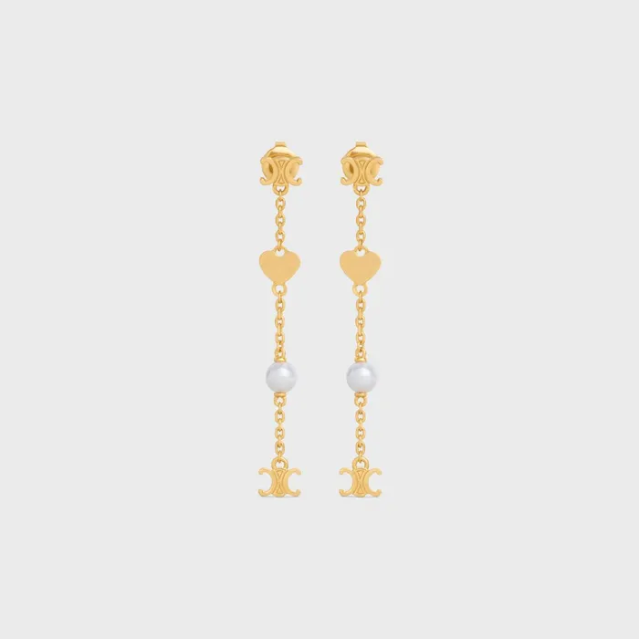 Cur Celine Charms Earrings In Brass With Gold Finish And Resin Pearl Gold Ivory Women CELINE EARRINGS Cur Celine Charms Earrings In Brass With Gold Finish And Resin Pearl Gold Ivory Women CELINE EARRINGS