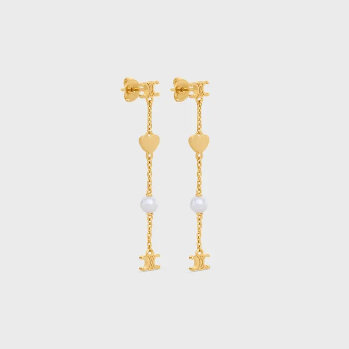 Cur Celine Charms Earrings In Brass With Gold Finish And Resin Pearl Gold Ivory Women CELINE EARRINGS Cur Celine Charms Earrings In Brass With Gold Finish And Resin Pearl Gold Ivory Women CELINE EARRINGS