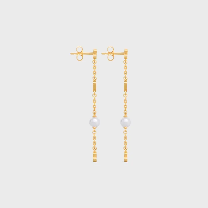 Cur Celine Charms Earrings In Brass With Gold Finish And Resin Pearl Gold Ivory Women CELINE EARRINGS Cur Celine Charms Earrings In Brass With Gold Finish And Resin Pearl Gold Ivory Women CELINE EARRINGS