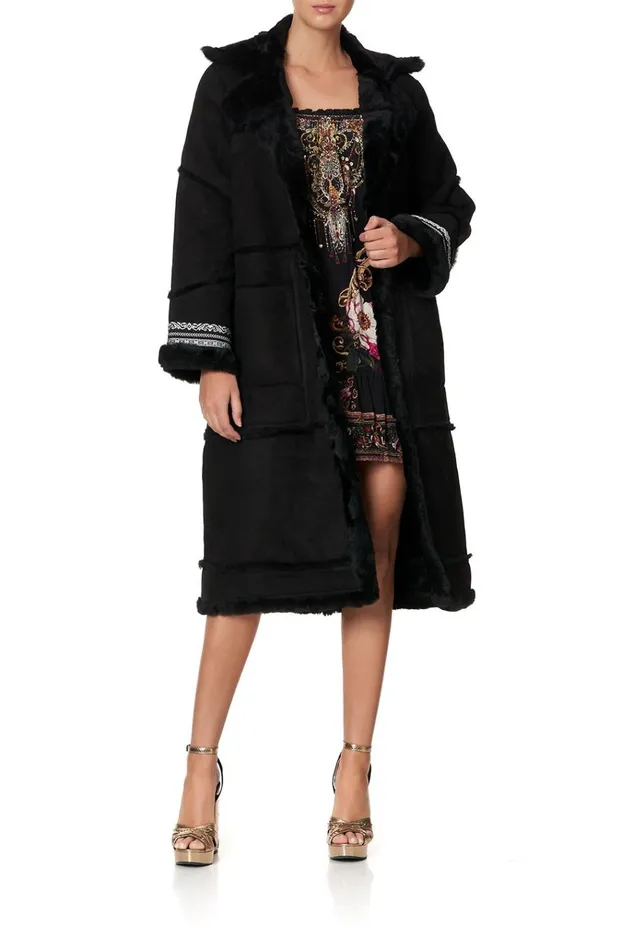 Camilla Jackets Women Long Suede Shearling Coat Mirror Mirror