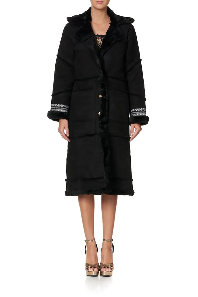 Camilla Jackets Women Long Suede Shearling Coat Mirror Mirror
