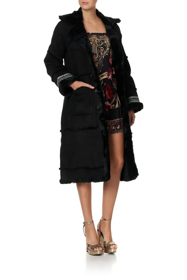 Camilla Jackets Women Long Suede Shearling Coat Mirror Mirror