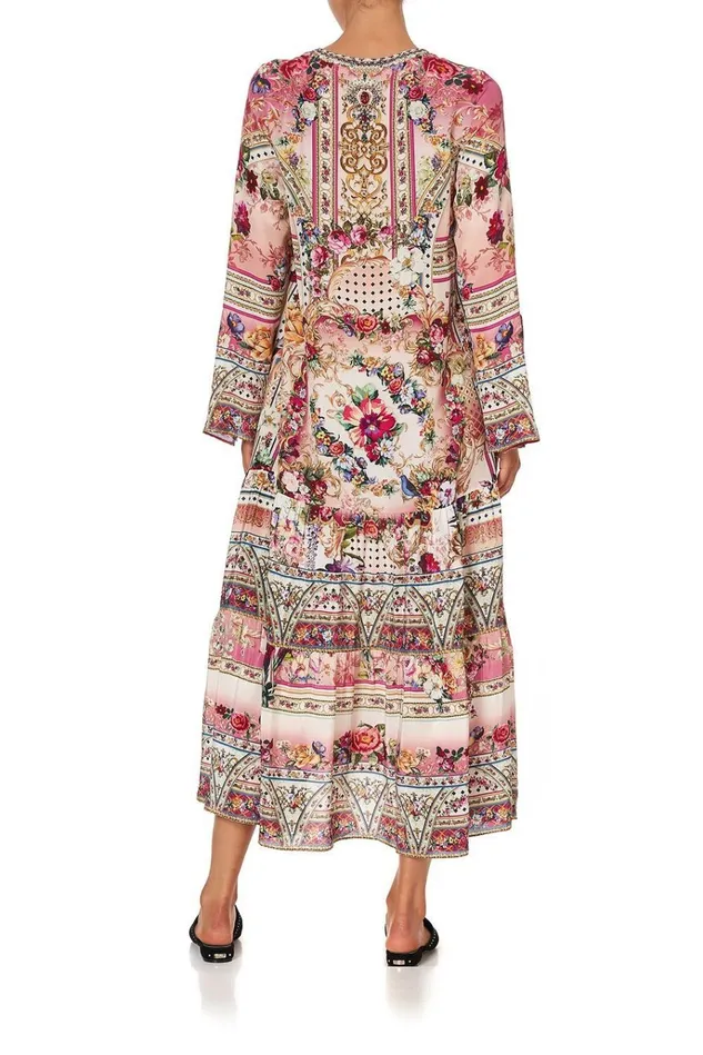 Camilla Modest Clothing Women Lace Up Dress With Tiered Hem Summoned By A Rose