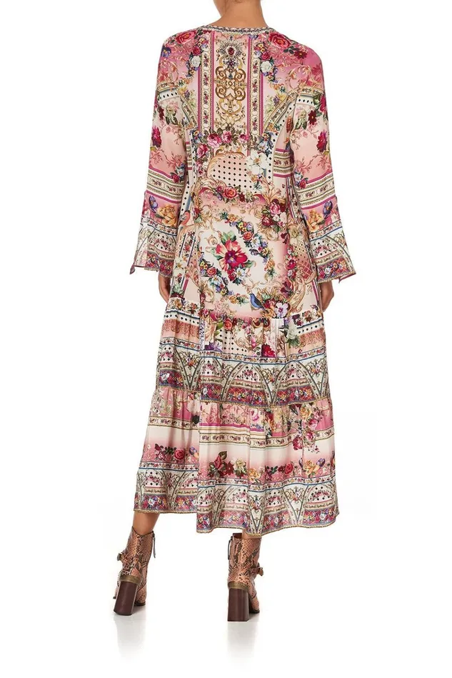 Camilla Modest Clothing Women Lace Up Dress With Tiered Hem Summoned By A Rose