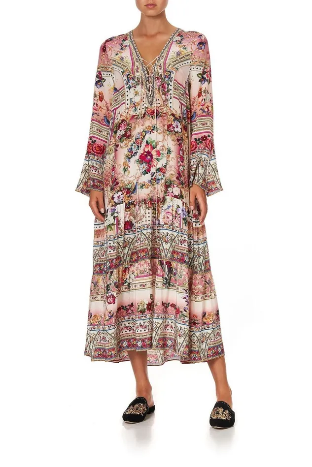 Camilla Modest Clothing Women Lace Up Dress With Tiered Hem Summoned By A Rose