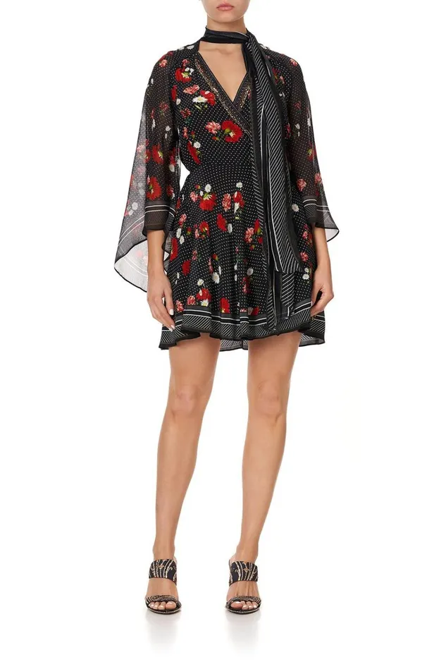 Camilla Party Dresses Women Short Wrap Dress With Neck Tie Coastal Parisienne
