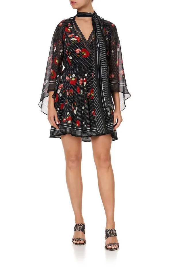 Camilla Party Dresses Women Short Wrap Dress With Neck Tie Coastal Parisienne
