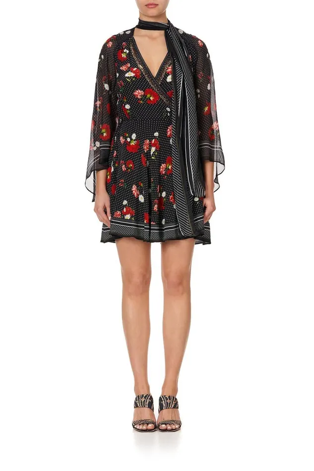 Camilla Party Dresses Women Short Wrap Dress With Neck Tie Coastal Parisienne
