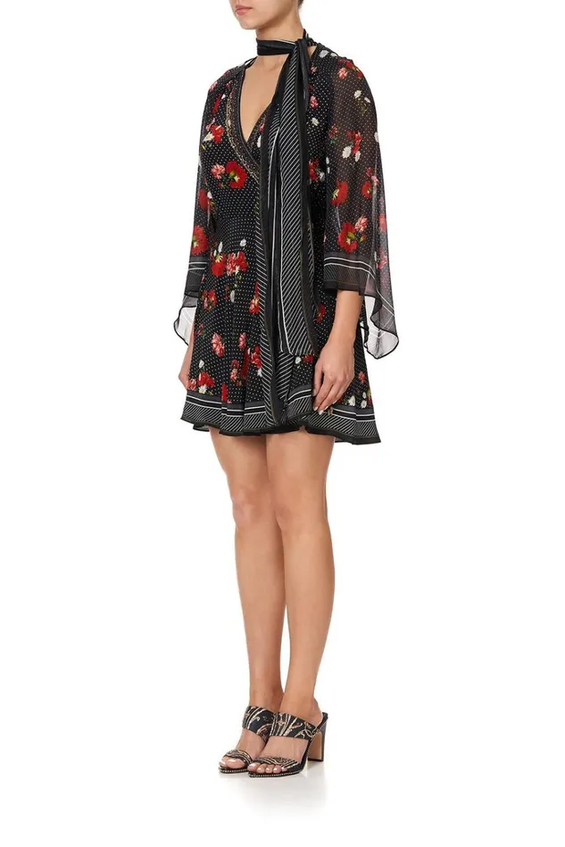 Camilla Party Dresses Women Short Wrap Dress With Neck Tie Coastal Parisienne