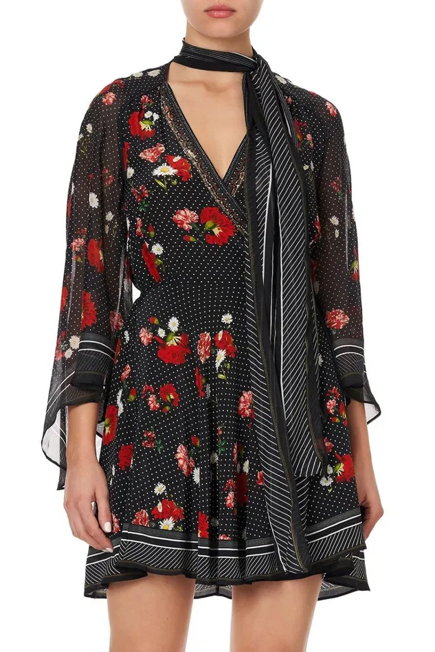 Camilla Party Dresses Women Short Wrap Dress With Neck Tie Coastal Parisienne