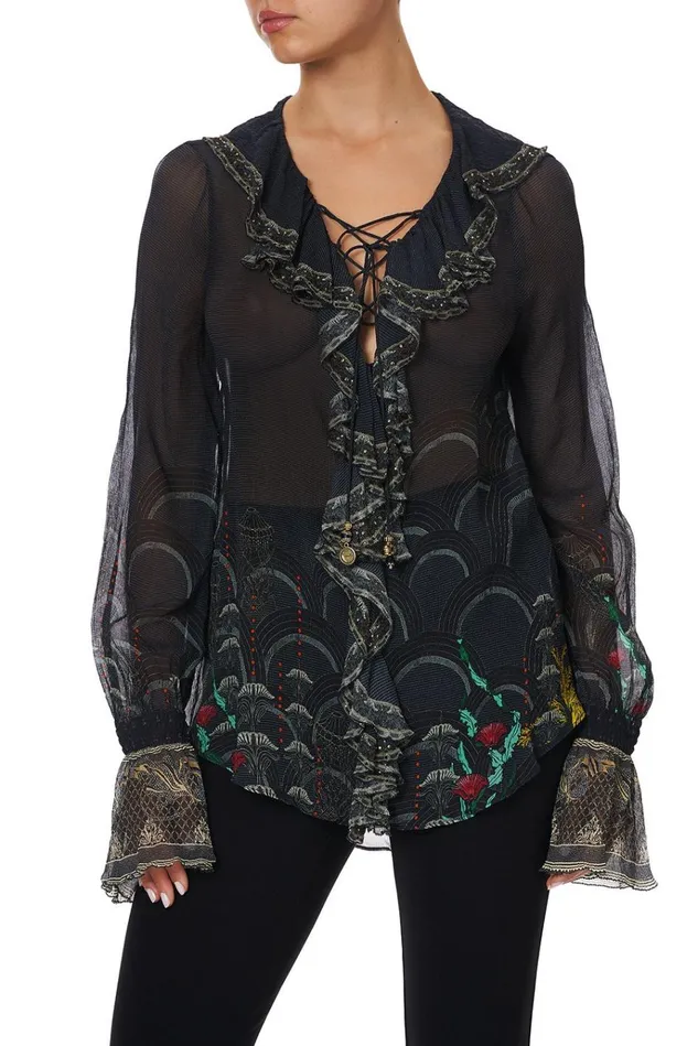 Camilla Tops Women Lace Up Ruffle Blouse Wise Wings