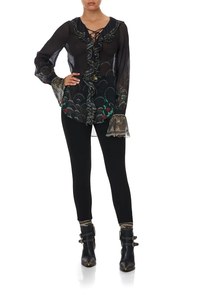 Camilla Tops Women Lace Up Ruffle Blouse Wise Wings