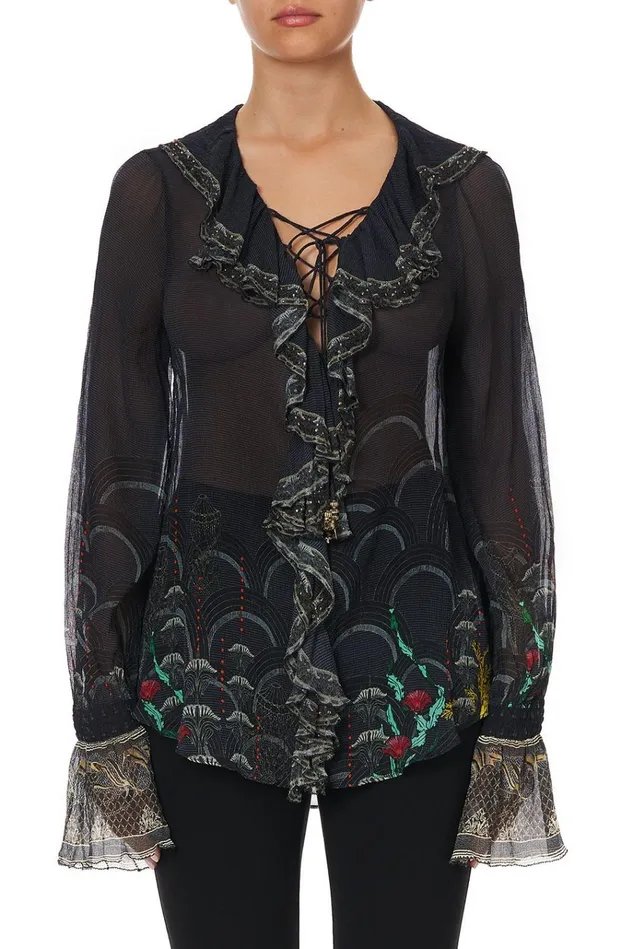 Camilla Tops Women Lace Up Ruffle Blouse Wise Wings