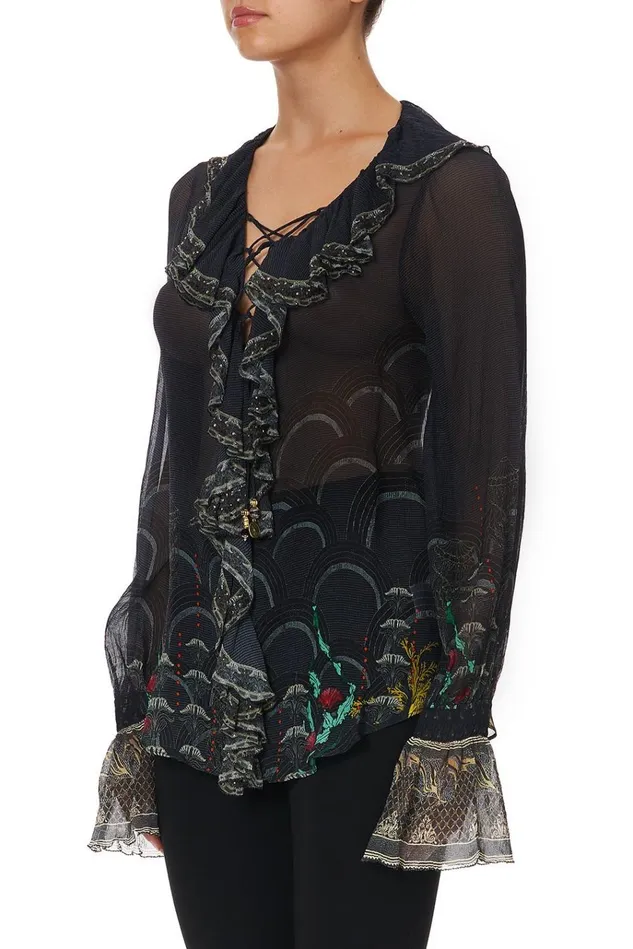 Camilla Tops Women Lace Up Ruffle Blouse Wise Wings