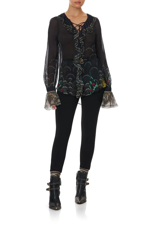 Camilla Tops Women Lace Up Ruffle Blouse Wise Wings