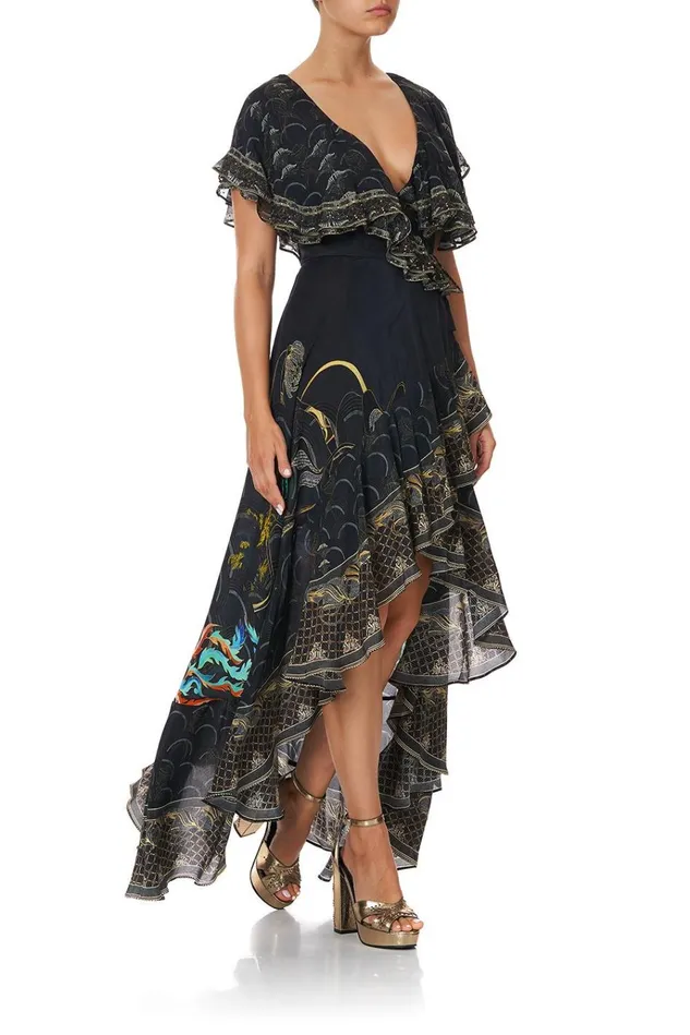 Camilla Wedding Guest Dresses Women Frill Sleeve Long Dress Wise Wings