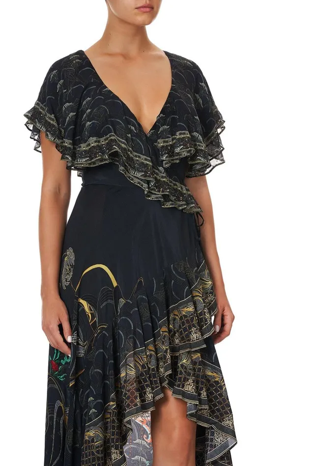 Camilla Wedding Guest Dresses Women Frill Sleeve Long Dress Wise Wings