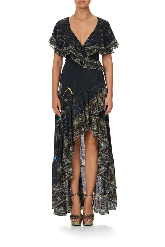 Camilla Wedding Guest Dresses Women Frill Sleeve Long Dress Wise Wings