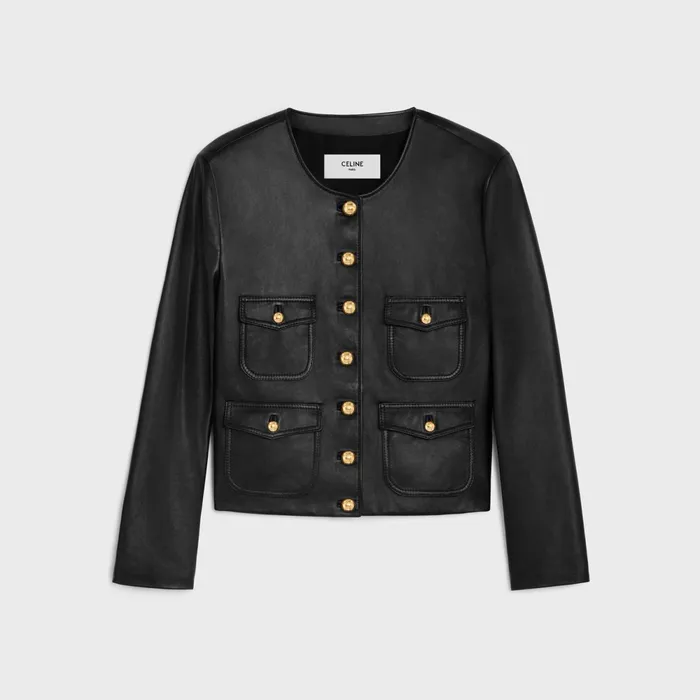 Cardigan Jacket In Soft Lambskin Black Women CELINE LEATHER AND SHEARLING