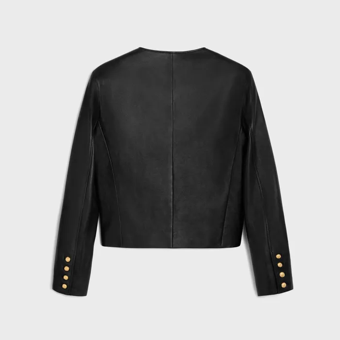 Cardigan Jacket In Soft Lambskin Black Women CELINE LEATHER AND SHEARLING