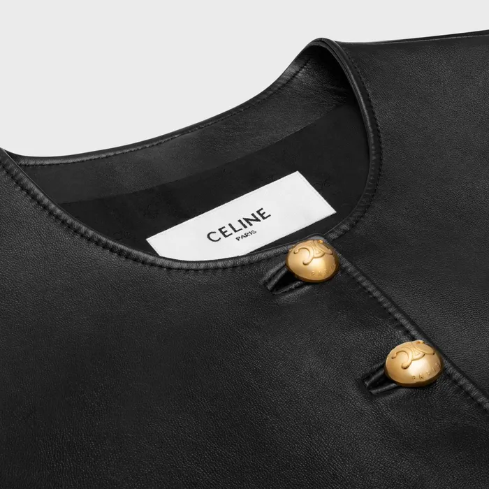 Cardigan Jacket In Soft Lambskin Black Women CELINE LEATHER AND SHEARLING