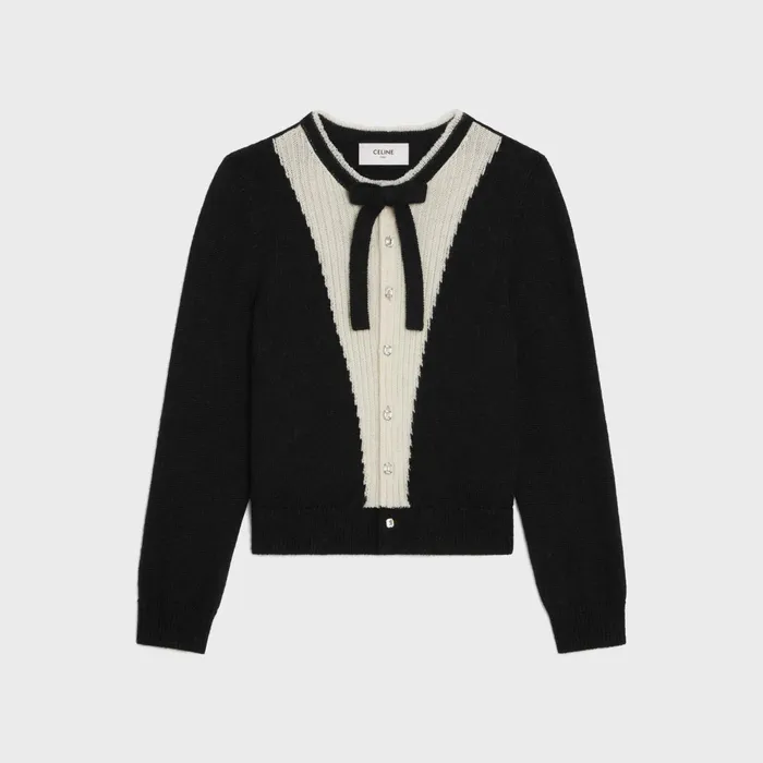 Cardigan With Bow In Alpaca Blackecru Men CELINE KNITWEAR