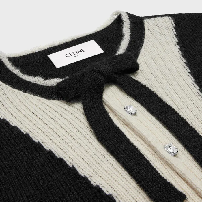 Cardigan With Bow In Alpaca Blackecru Men CELINE KNITWEAR