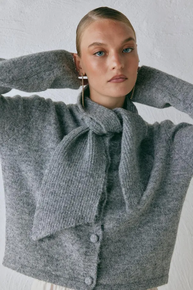 Cardigans Women VRG GRL Sable Knit Cardigan Grey