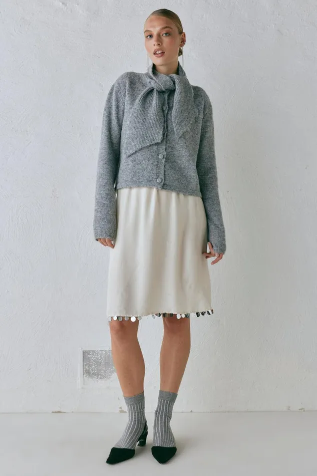 Cardigans Women VRG GRL Sable Knit Cardigan Grey Cardigans Women VRG GRL Sable Knit Cardigan Grey