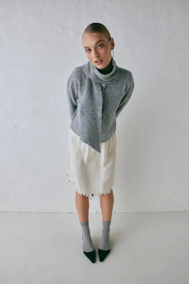 Cardigans Women VRG GRL Sable Knit Cardigan Grey Cardigans Women VRG GRL Sable Knit Cardigan Grey