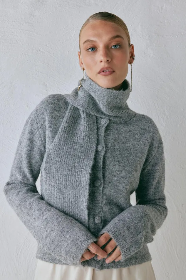 Cardigans Women VRG GRL Sable Knit Cardigan Grey Cardigans Women VRG GRL Sable Knit Cardigan Grey