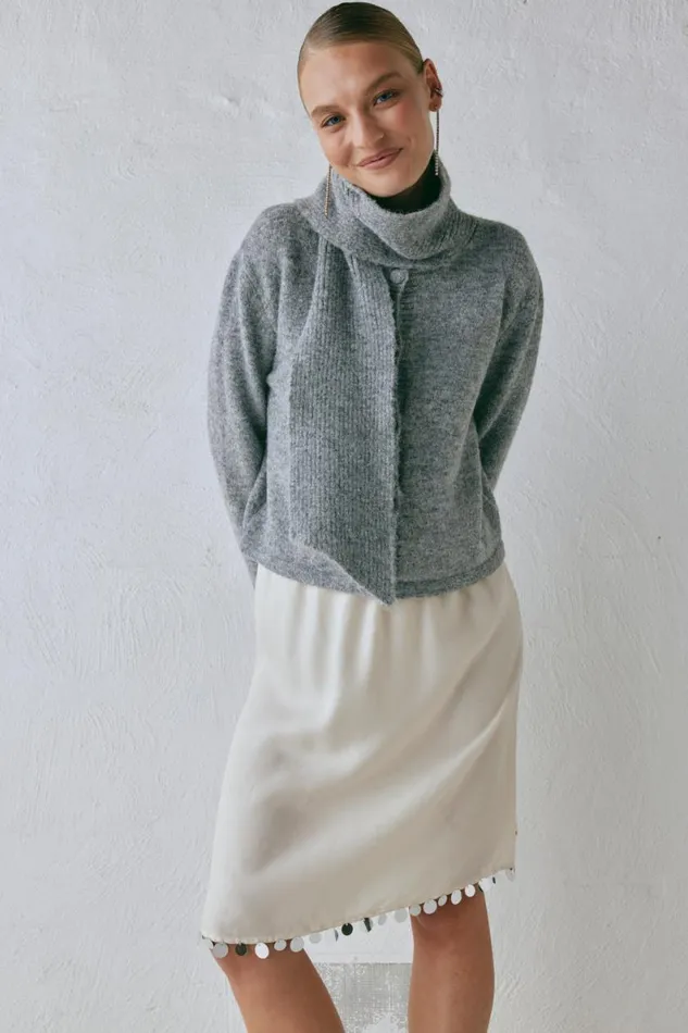Cardigans Women VRG GRL Sable Knit Cardigan Grey Cardigans Women VRG GRL Sable Knit Cardigan Grey