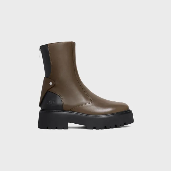 Celine Bulky Boots With Back Zip And Triomphe In Calfskin Khaki Black Women CELINE BOOTS AND ANKLE BOOTS Celine Bulky Boots With Back Zip And Triomphe In Calfskin Khaki Black Women CELINE BOOTS AND ANKLE BOOTS