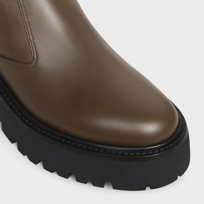 Celine Bulky Boots With Back Zip And Triomphe In Calfskin Khaki Black Women CELINE BOOTS AND ANKLE BOOTS