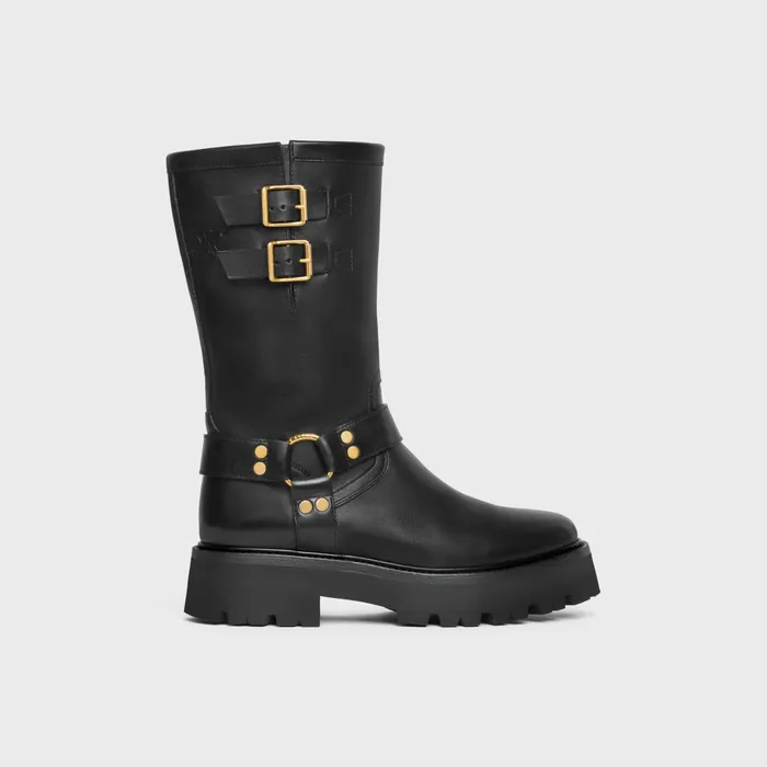 Celine Bulky Mid Biker Boot With Harness In Calfskin 8211 Vegetal Tanning Black Gold Women CELINE BOOTS AND ANKLE BOOTS Celine Bulky Mid Biker Boot With Harness In Calfskin 8211 Vegetal Tanning Black Gold Women CELINE BOOTS AND ANKLE BOOTS