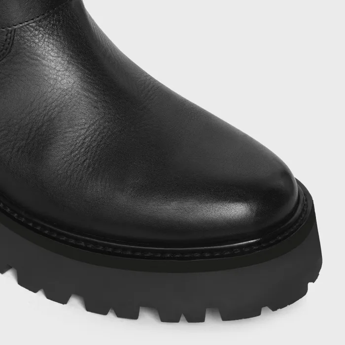 Celine Bulky Mid Biker Boot With Harness In Calfskin 8211 Vegetal Tanning Black Gold Women CELINE BOOTS AND ANKLE BOOTS