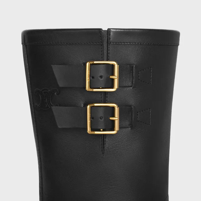 Celine Bulky Mid Biker Boot With Harness In Calfskin 8211 Vegetal Tanning Black Gold Women CELINE BOOTS AND ANKLE BOOTS