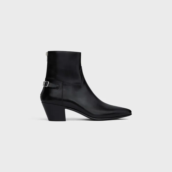 Celine Jacno Back Buckle Zipped Boot In Shiny Calfskin Black Men CELINE BOOTS Celine Jacno Back Buckle Zipped Boot In Shiny Calfskin Black Men CELINE BOOTS