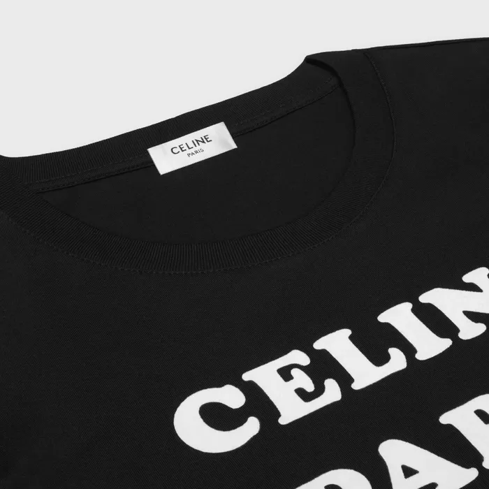 Celine Paris Boxy TShirt In Cotton Jersey Black White Women CELINE TSHIRTS AND SWEATSHIRTS