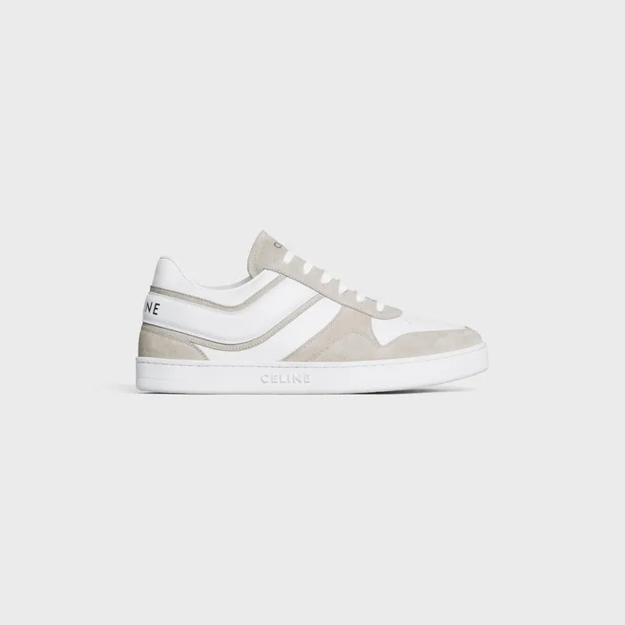 Celine Trainer Low LaceUp Sneaker In Suede Calfskin And Calfskin Light Beigeoptic White Men CELINE SNEAKERS Celine Trainer Low LaceUp Sneaker In Suede Calfskin And Calfskin Light Beigeoptic White Men CELINE SNEAKERS