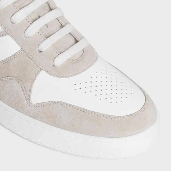 Celine Trainer Low LaceUp Sneaker In Suede Calfskin And Calfskin Light Beigeoptic White Men CELINE SNEAKERS