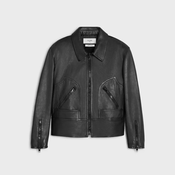 Celine Wiltern Blouson Jacket In Soft Lambskin Black Men CELINE LEATHER