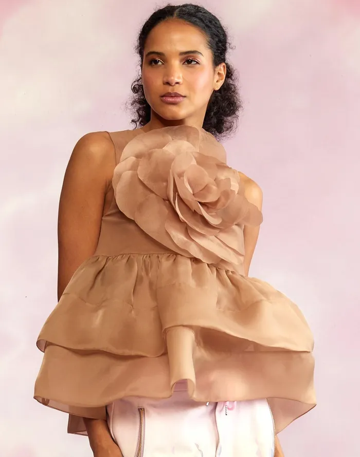 Chloe Organza Flower Top 8211 Camel Women Cynthia Rowley Tops