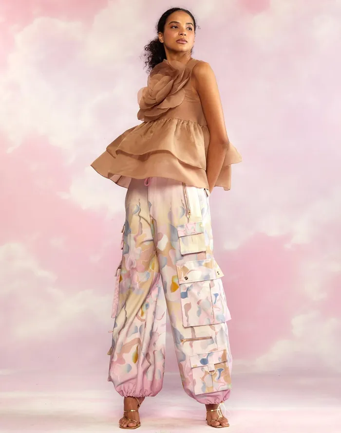Chloe Organza Flower Top 8211 Camel Women Cynthia Rowley Tops