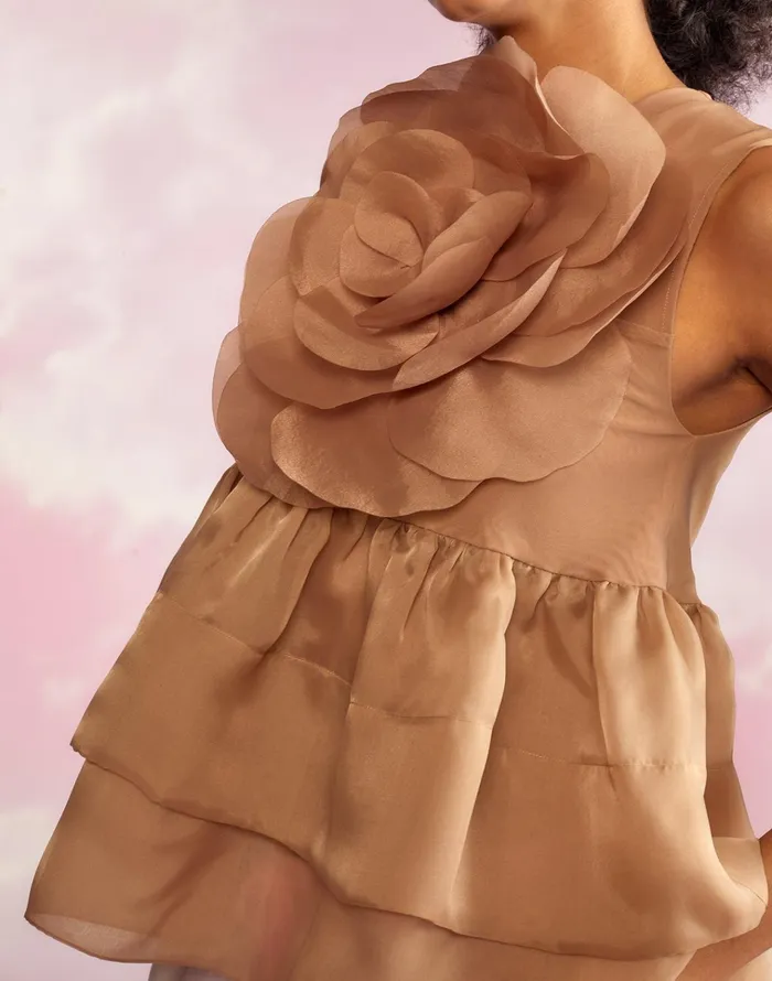 Chloe Organza Flower Top 8211 Camel Women Cynthia Rowley Tops
