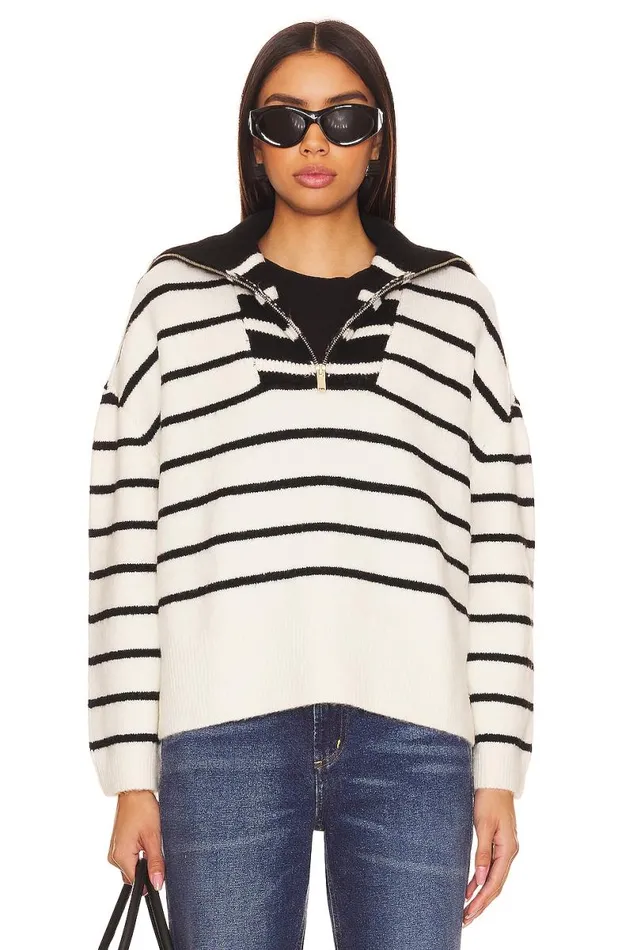 Clmence Half Zip Pullover Black and White Stripe Women Lovers and Friends Sweaters and Knits Clmence Half Zip Pullover Black and White Stripe Women Lovers and Friends Sweaters and Knits