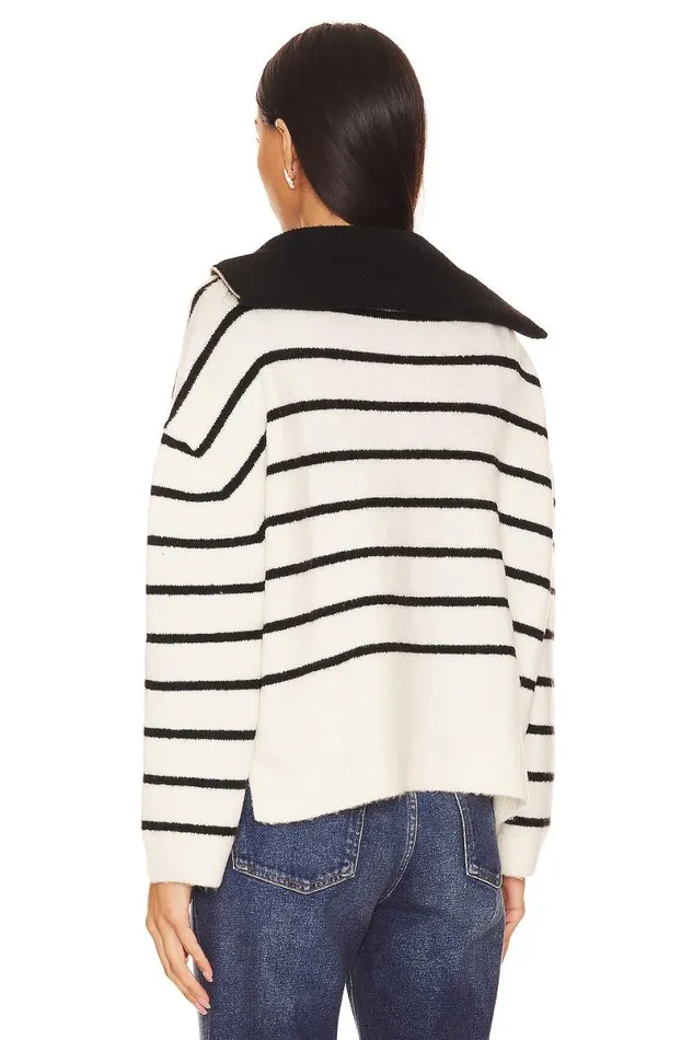 Clmence Half Zip Pullover Black and White Stripe Women Lovers and Friends Sweaters and Knits
