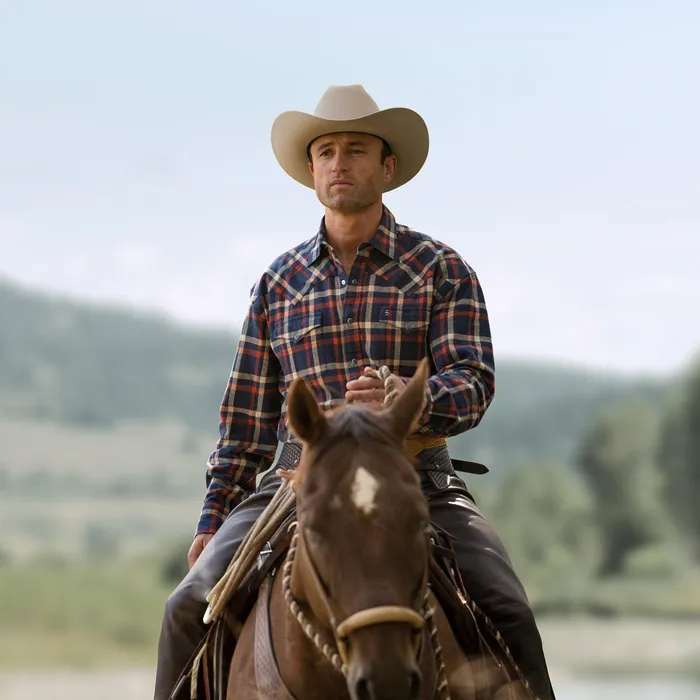 Classic Cut Men Stetson Brushed Twill Plaid Shirt Blue