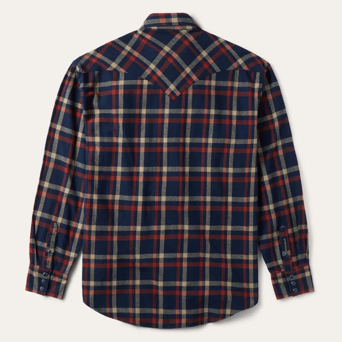 Classic Cut Men Stetson Brushed Twill Plaid Shirt Blue